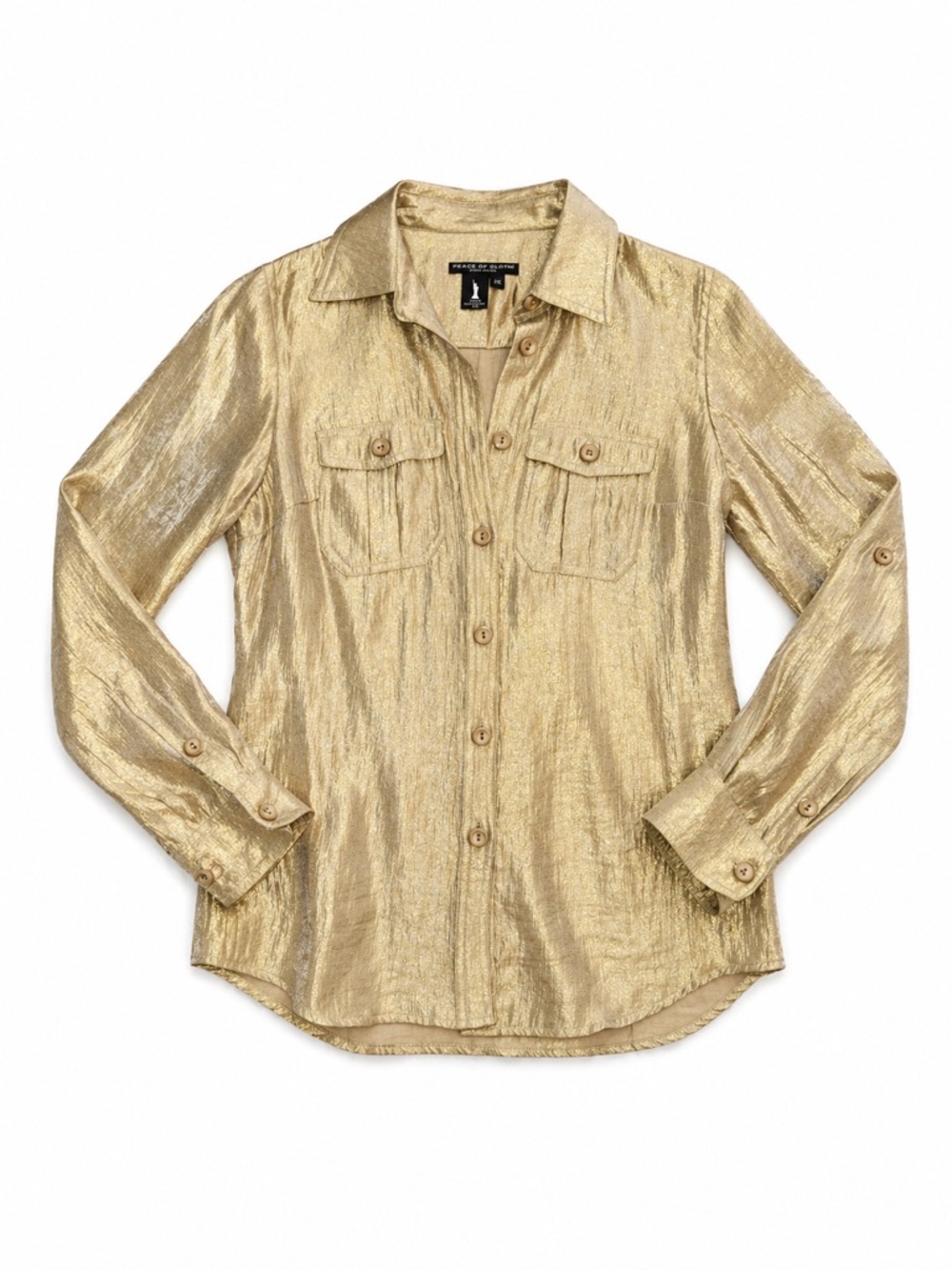 Peace of Cloth Metallic Gold Button-Up Blouse
